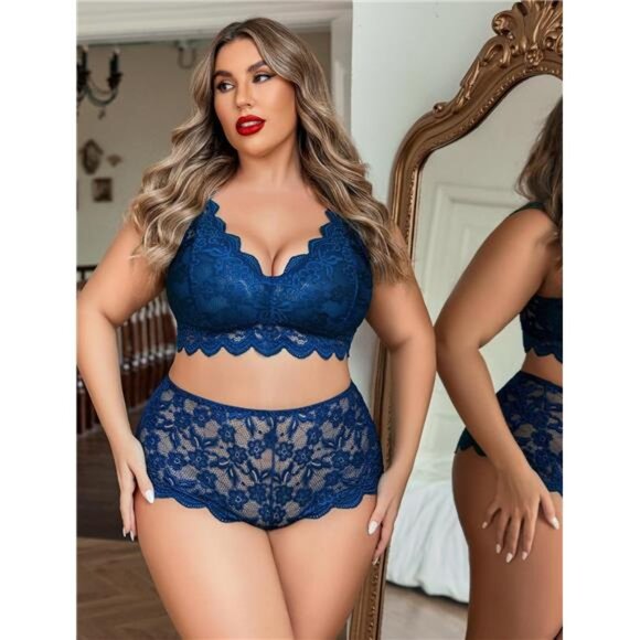 Luxe Plus Size Lingerie Set: Sexy Lace Halter Bralette & High-Waist Panty NWT - Picture 2 of 5
